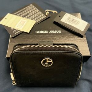 Giorgio Armani black leather billfold and coin wallet